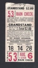1958 Ted Williams Hit/RBI Ticket Oldest To Win BA Title .328 RED SOX V Wash8/6⚾️