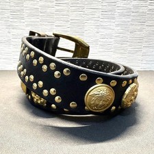 Gianni Versace Medusa Gold Studded Black Leather Belt 65/26 Vintage Authentic
