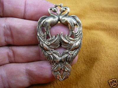 (b-bird-600) Peacock pair I love peacocks 2 bird birds brass pin pendant fashion