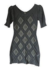 LOVESHACKFANCY Katara Open Knit Black Short Sleeve Stretch Mini Dress Size S