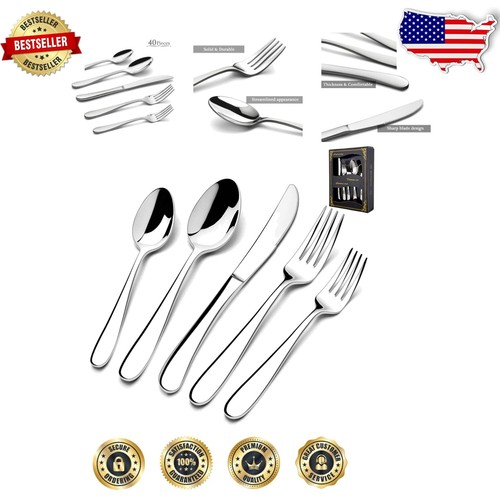 40-Piece Raindrop Silverware Set - Premium Stainless Steel for Elegant Dining