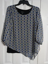 Women's AB Studio Asymmetrical 3/4 Sleeve Blouse Top Size S