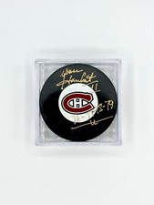 Yvon Lambert Signed Montreal Canadiens Puck With Stanley Cup Years Inscription