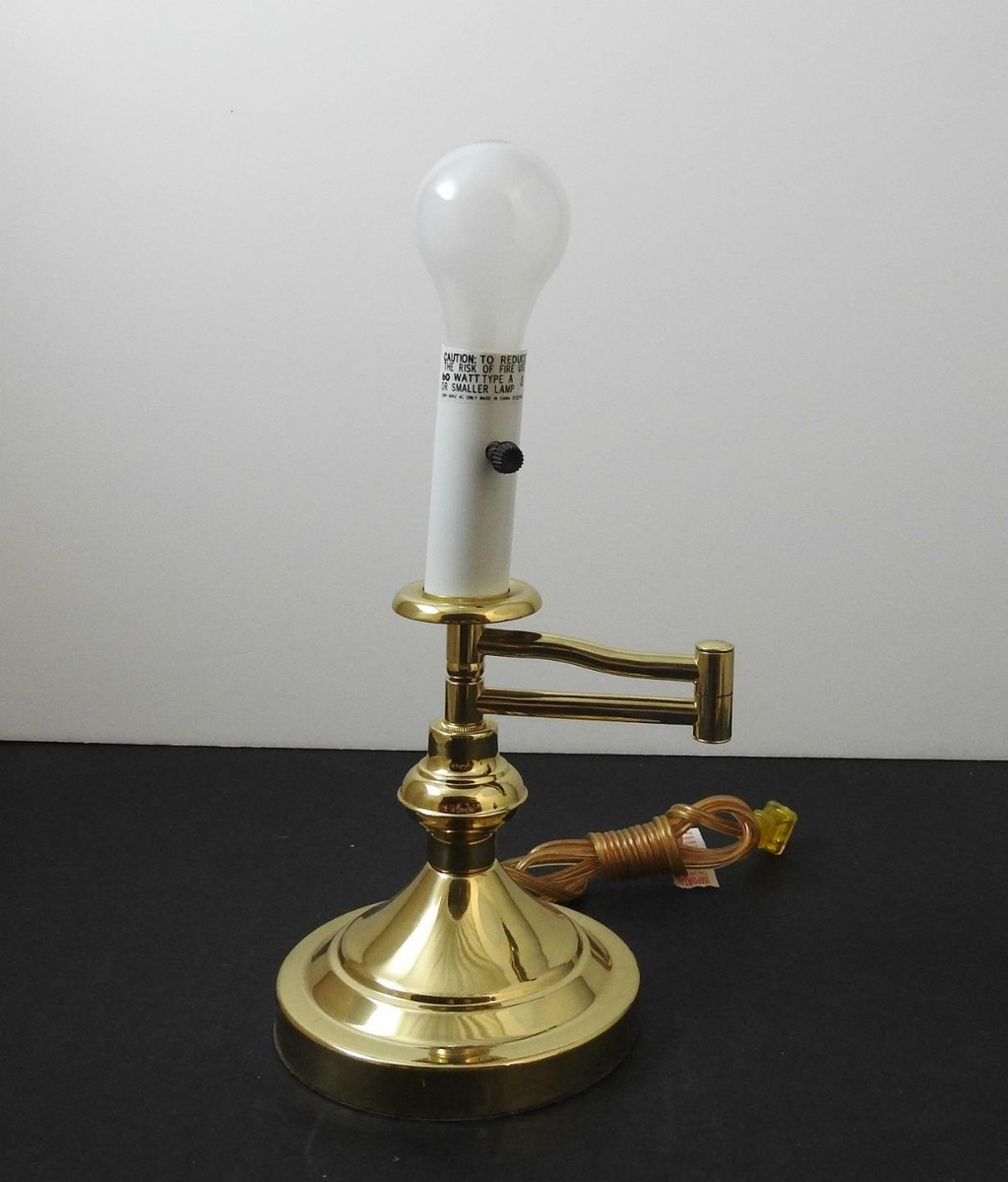 Vintage Mid Century Brass Swing Arm Electric Light Table Lamp