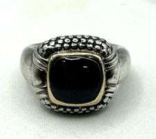 14K Yellow Gold  Sterling Silver Black Onyx Ring Size 7