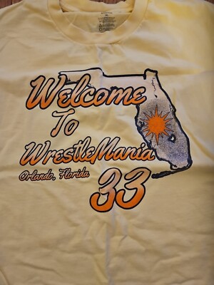 Official WWE Wrestlemania 33 Yellow  T- Shirt Orlando Florida  XL Excellent Cond