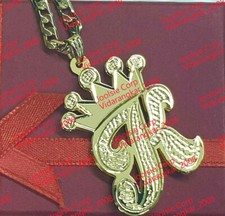 COLGANTE INICIAL PERSONALIZADO 14K GP 3D DOBLE CHAPADO ESCRITURA CON CORONA ROLEX
