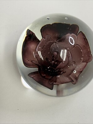 ICING Glass Paperweight Deep Purple Flower ~ NEW WITHOUT TAGS, WITH BOX