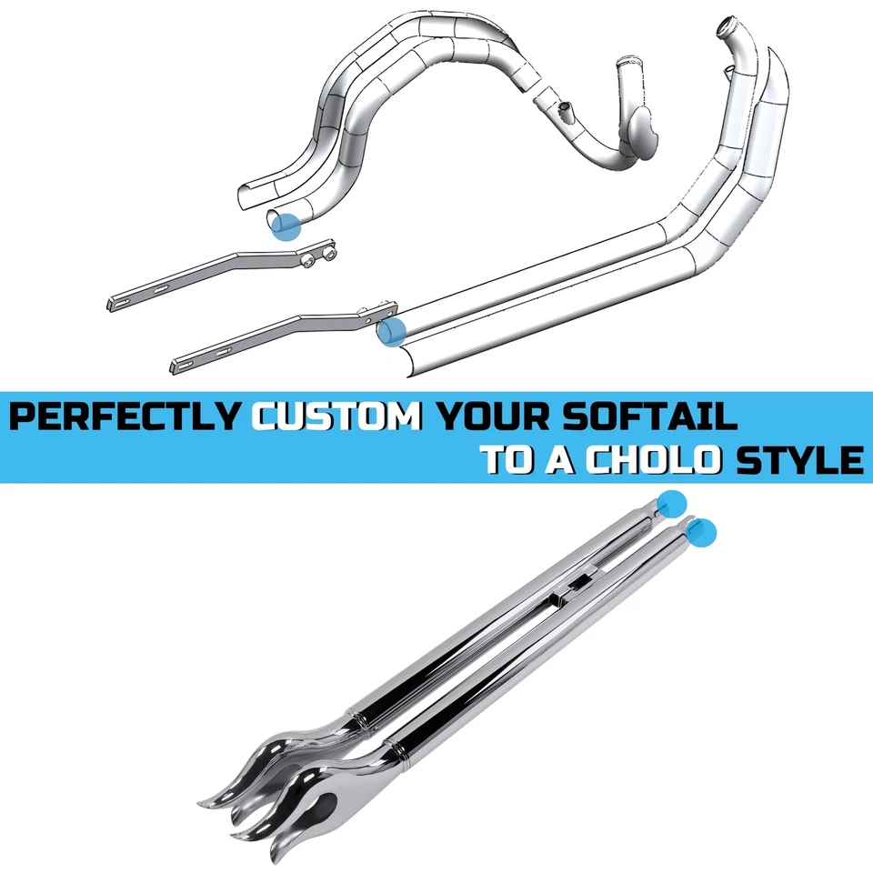 Silenciadores True Duals con cola de pez para Harley Softail 2000-2017, escape Springer Foto 3 de 4