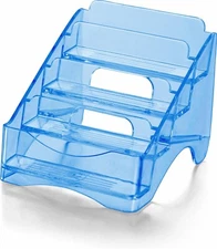 4 Tier Acrylic Business Card Holder -Transparent Blue - FREE SHIPPING!