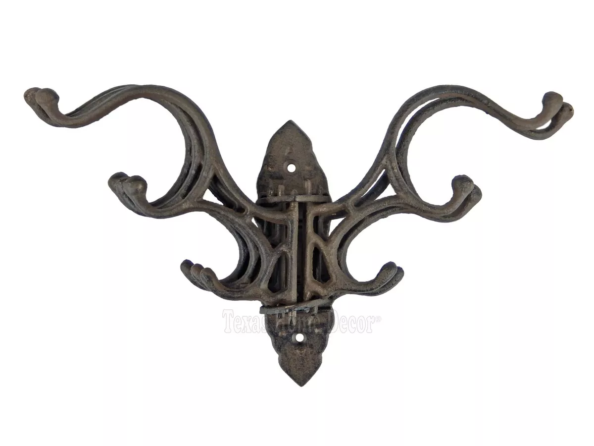 Large Swivel Hook Cast Iron Coat Rack Purse Wall Hanger Victorian