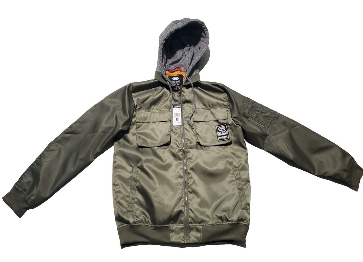 Ecko Unltd Men's Hoodie Jacket Size Medium Olive Green Full Zip