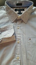 TOMMY HILFIGER Men Custom Fit 80's 2 Ply Cotton Long Sleeve Dress Shirt - Large