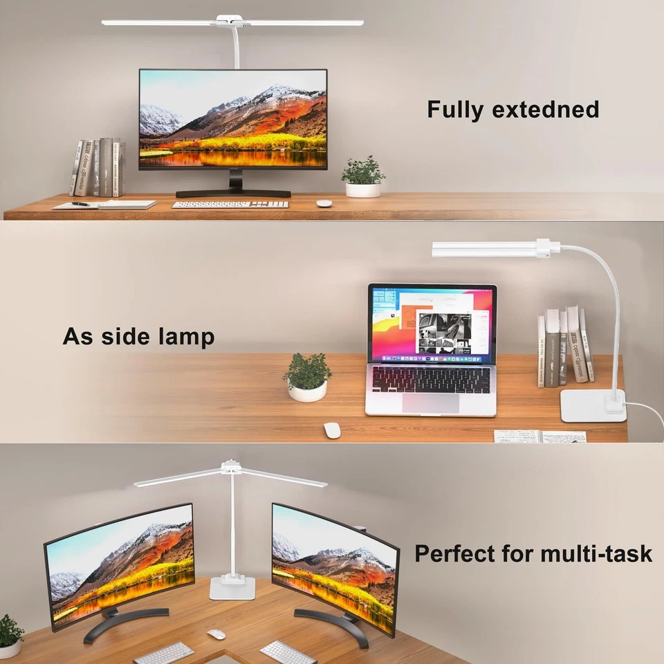 Schreibtischlampe LED Dimmbar Doppelkopf für Homeoffice Augenschutz Tageslichtla - Bild 2 von 4