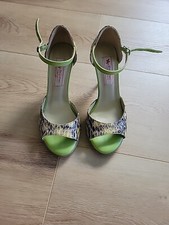 Argentine Tango Snakeskin Print Leathe Suede size 7 size 37 Handmade
