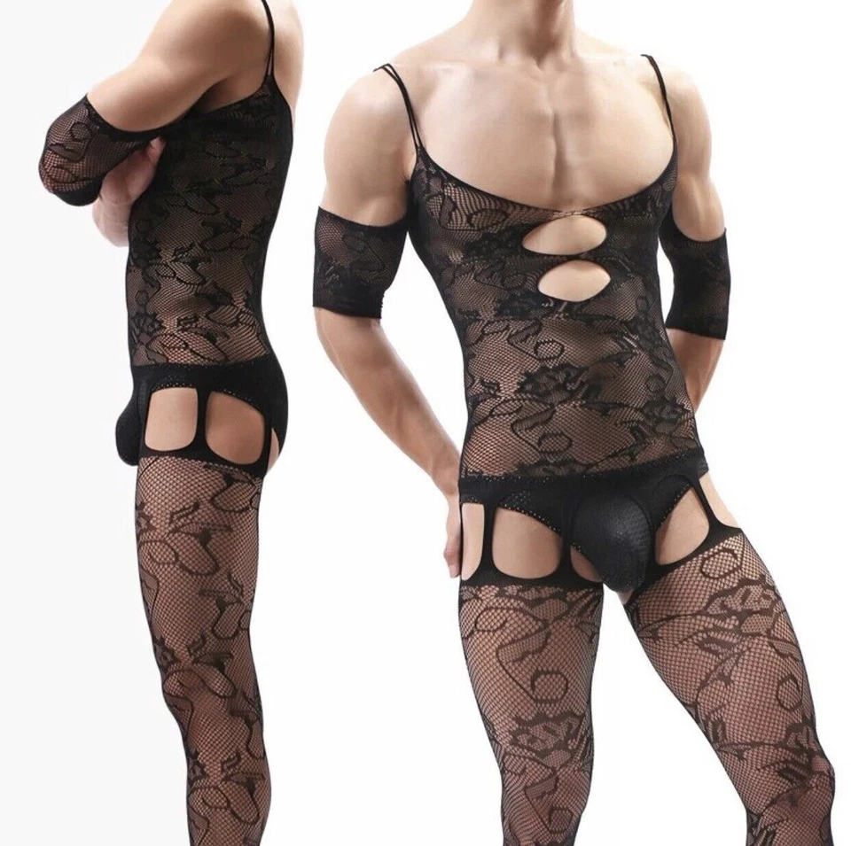Männer Bodystocking Reizwäsche Catsuit Pofrei Herren Straps Strumpfhose Ouvert - Bild 2 von 4