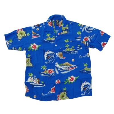 Vtg Warner Bros Hawaiian Camp Shirt Mens S Blue Taz Bugs Surf Tropical Beach