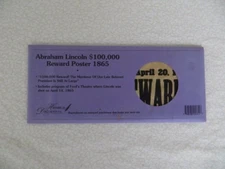Reproduction of "Abraham Lincoln $100,000 Reward Poster 1865" John Wilkes Booth