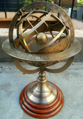 Antique Brass Engraved Armilary 12'' Tabletop Nautical Sphere World Armillary 