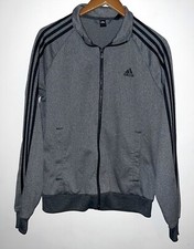 Adidas Mens Essentials 3 Stripes Tricot Full Zip Track Jacket Gray Black Sz M