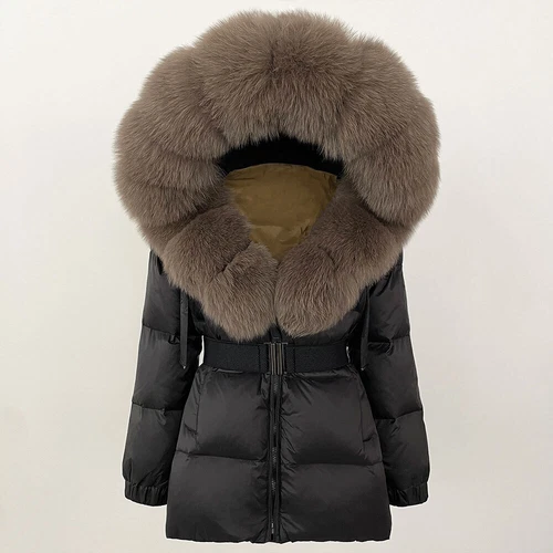 Winterjacke Damen echt Fuchspelz Kapuze dick warm weiß Entendaunenmantel - Bild 31 von 35