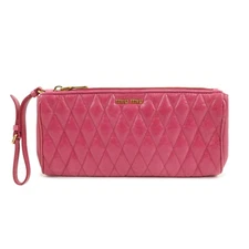 MIU MIU Logo Leather Clutch Bag Pouch Pink 5NE455 Authentic Used F/S