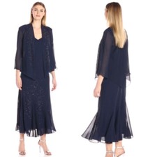R M Richards Women's Beaded Chiffon Jacket Dress Navy 16