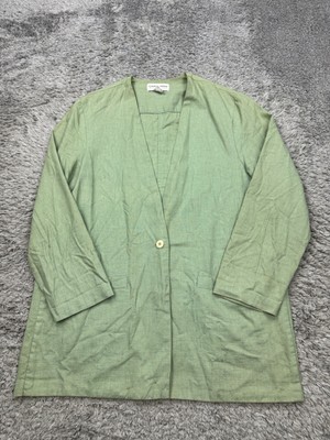 Vtg Carol Horn Workshop Jacket Women 8 Olive Green Linen Blend Chore Coat Blazer
