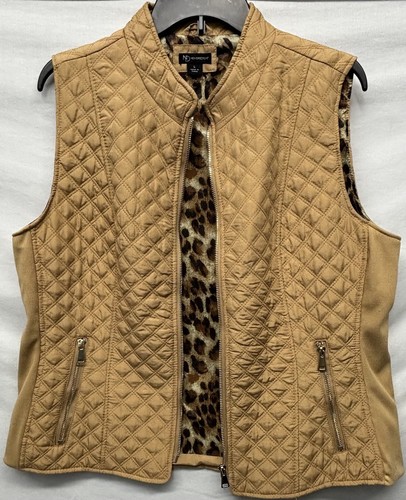 Ladies New Directions Quilted Vest, Large, Tan/Gold w/Leopard Lining - Picture 2 of 11
