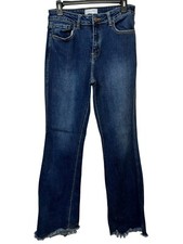 Nature women's jeans high rise flare frayed hem Size 11 dark wash stretch