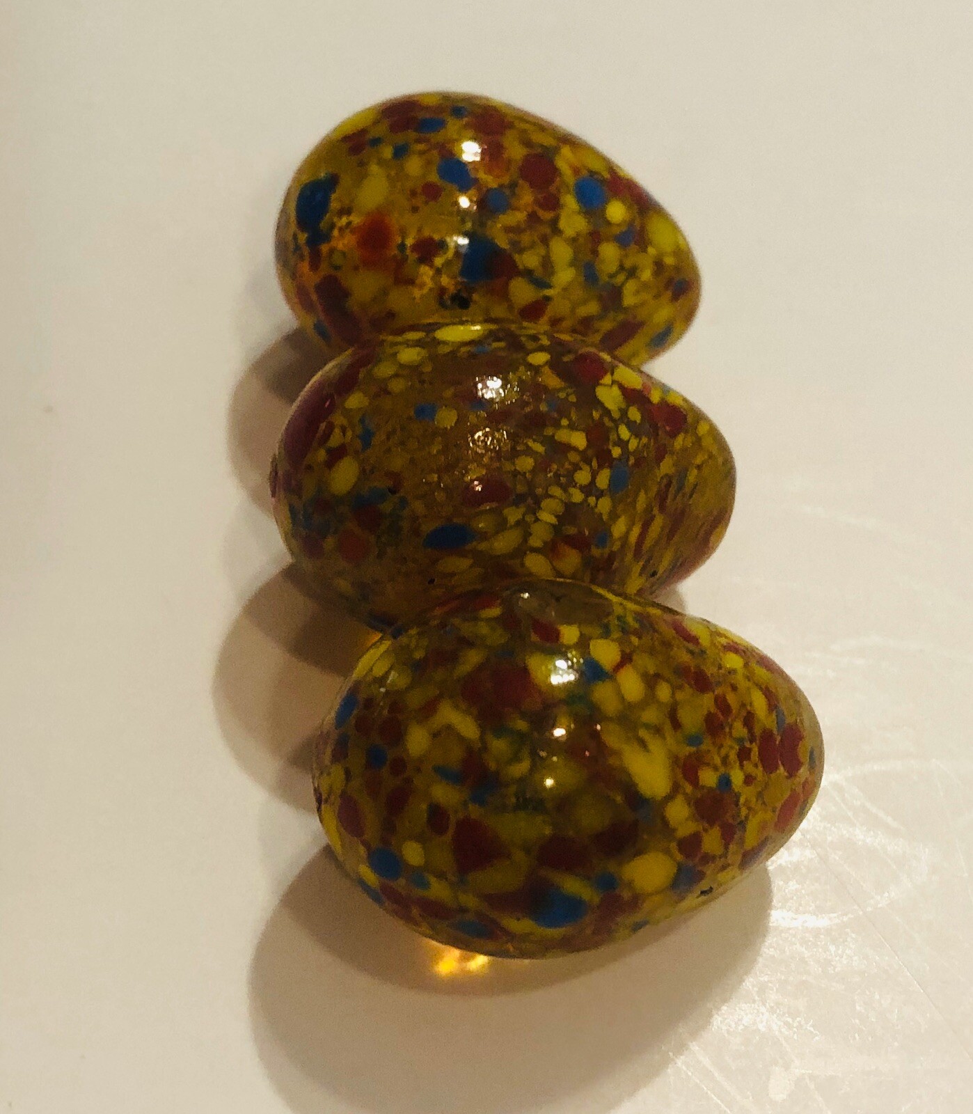 Rare set of three transparent egg shaped marbles YELLOW with multi ...