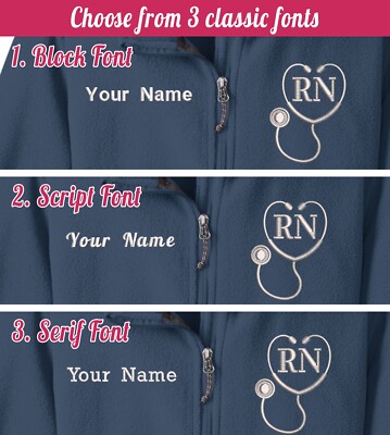 Personalized RN Embroidered Heart Zip Up Fleece Jacket Comfortable