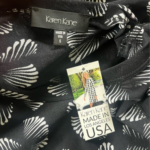 Neu mit Etikett Karen Kane transparente Langarm-Bluse aus Micro-Mesh mit Muscheln schwarz weiß USA SM - Bild 3 von 7