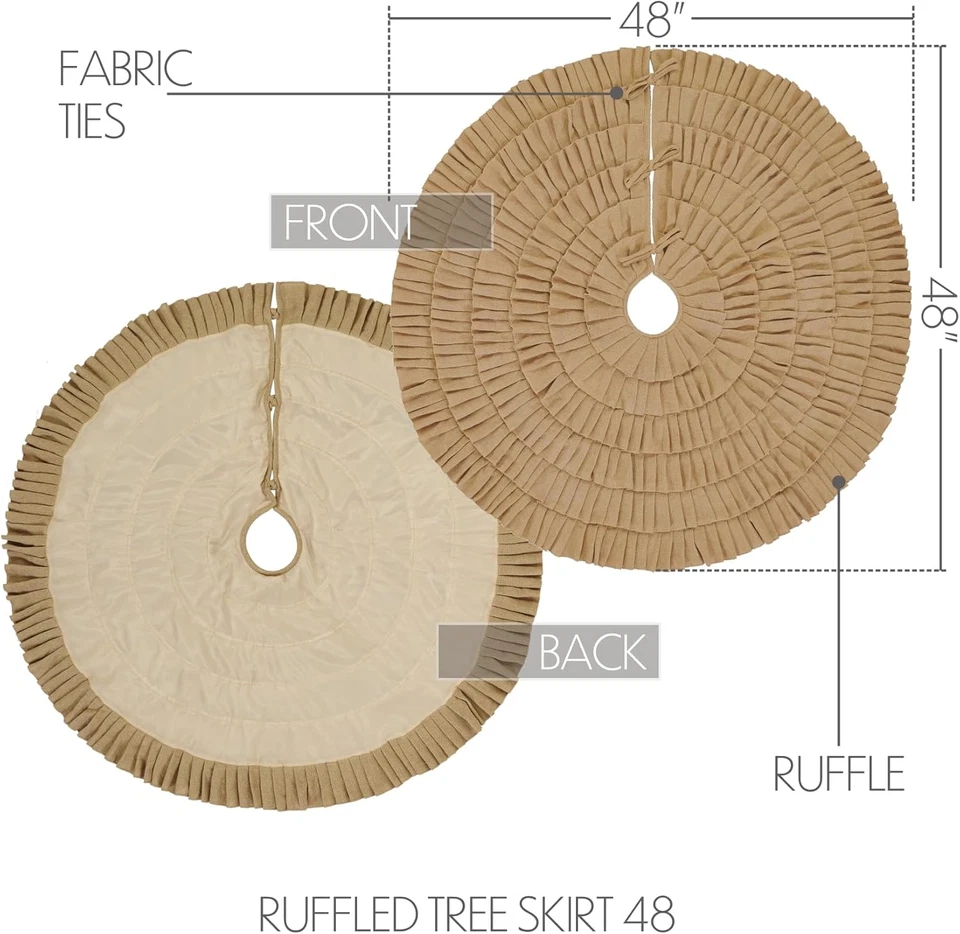 Festive Burlap Ruffled Solid Color Cotton Farmhouse Christmas Decor round 48" Di - Image 3 of 4