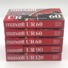 Lot of 5 NEW Maxell Audio Cassette Tapes - 3x UR60, 1x UR90, 1x UR120