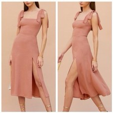 Reformation Twilight Dress Size 4 in Praline Sleeveless Side Slit Back Zip Midi