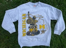 Vintage University Of Michigan Nutmeg Mills Crewneck Medium Bubble Font Rare
