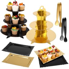 8 Pcs Dessert Table Display Set with 2 x 3-Tier Cardboard Cupcake Stand Tower...