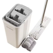 50 In. Mop and Mop Bucket Set with Wringer and 3 Microfiber Pads for Floor and W