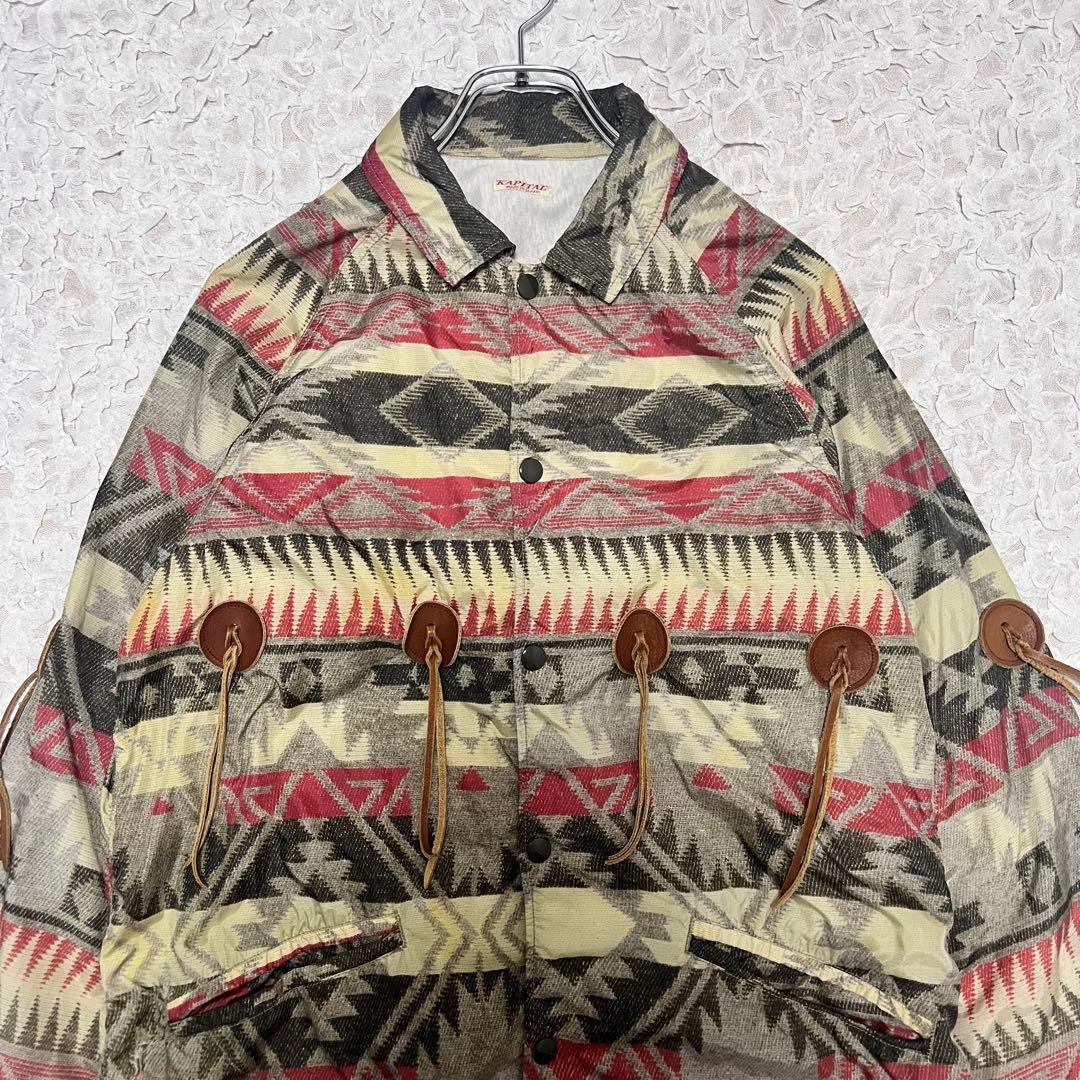 KAPITAL Native Pattern Nylon Sten Collar Coat Tas… - image 7