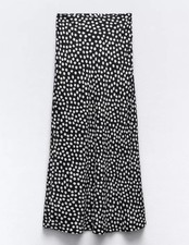 NWT Zara POLKA DOT PRINT MIDI SKIRT Size XS Black Ecru