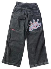 Vintage JNCO Jeans Big Crown Wide Leg Baggy Black Denim 30x32 Skate Y2K Graffiti