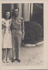 WW2 Photo of US Soldier And Woman Posing Beside Porch Column