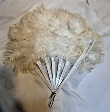 Ostrich Feather Hand Fan Vintage White