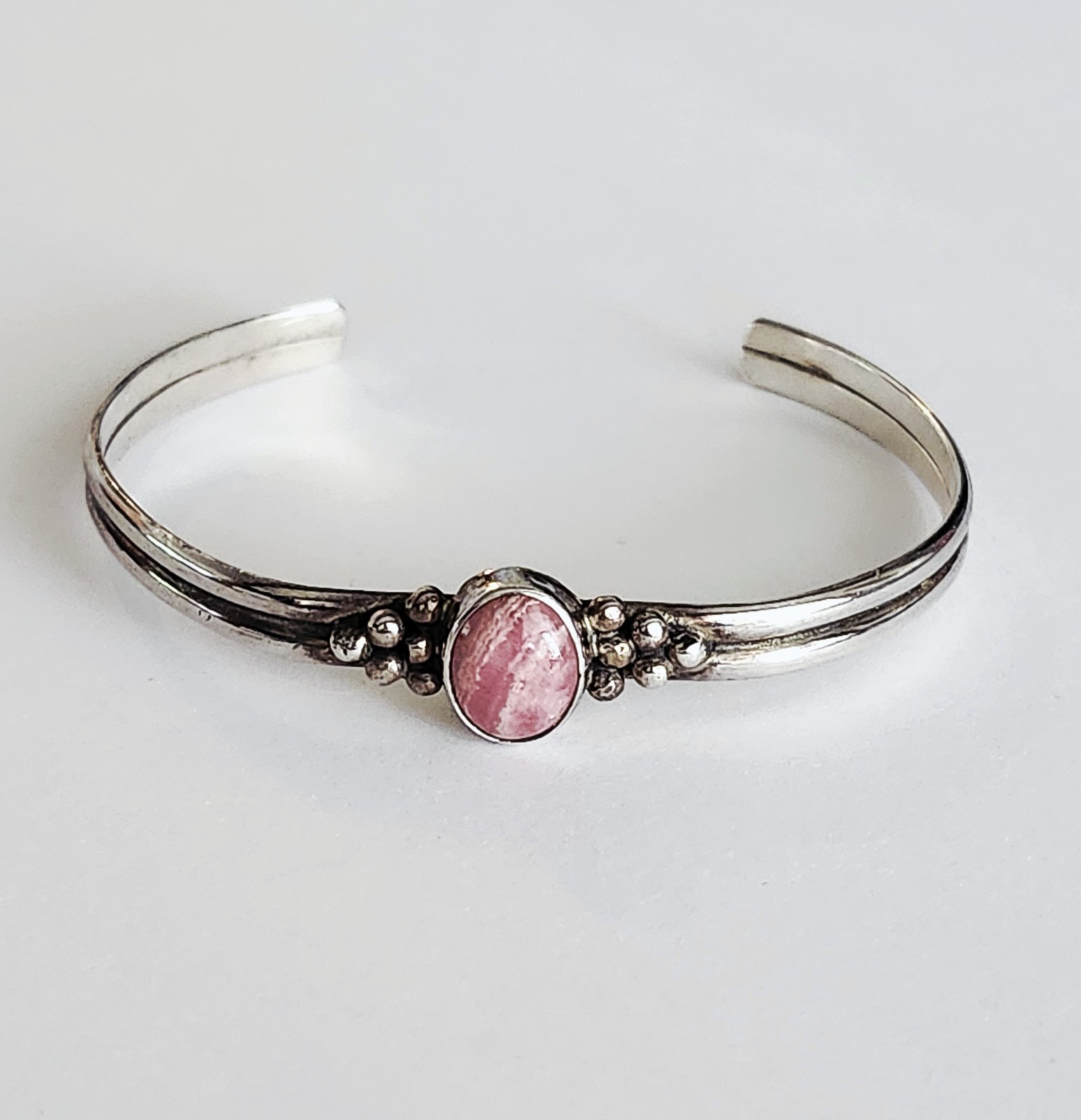 Running Bear Rhodocrosite Sterling Silver Cuff Bracelet Navajo Native American