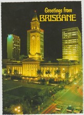 KING GEORGE SQUARE & CITY HALL AT NIGHT BRISBANE QUEENSLAND NUCOLORVUE POSTCARD