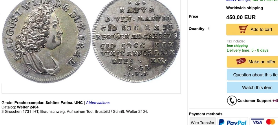 🧭 🇩🇪 GERMANY BRAUNS-WOLF. 3 GROSCHEN 1731 VERY RARE B86 WT32 - Image 4 of 4