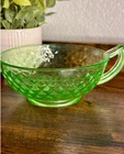 Vintage Uranium Depression Glass Soup Cup - Diamond Quilted Imperial Glass