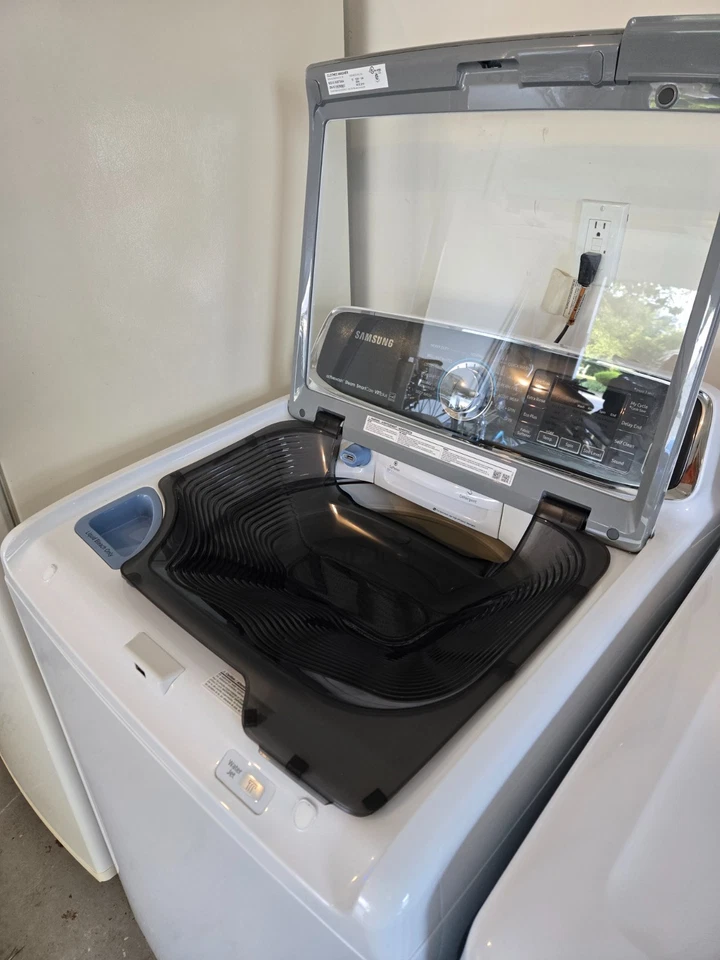 Samsung WA52M7750AW 5.2cuft lavadora de carga superior, secadora DVE52M7750W 7.4cuft (eléctrica) Foto 3 de 4