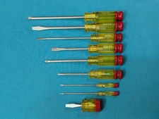 1960's-70's SEARS BF 9pc. Screwdriver Collection Yellow & Red w/ Ball Top